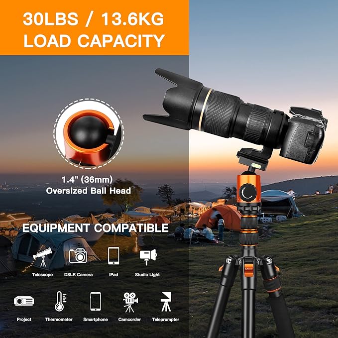82" Tall Camera Tripod Heavy Duty, Victiv Aluminum DSLR Tripod Monopod for Photography Travel, Professional Camera Stand for Spotting Scope Telescope Binocular