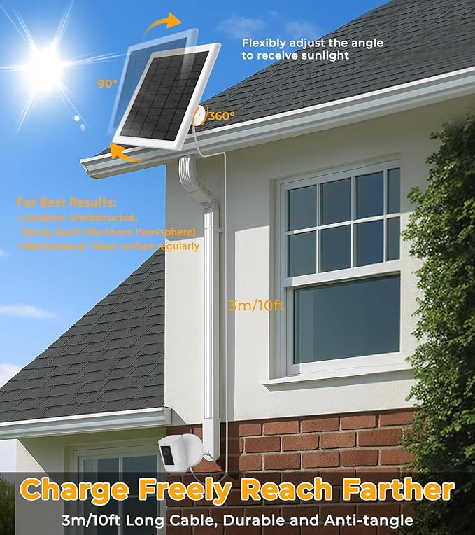 8W Solar Panel for Ring Camera, Solar Panel Charger Compatible with Ring Stick Up Cam/Pro Battery, Spotlight Cam/Pro/Plus Battery, Includes Barrel Plug to USB-C Adapter, IP65 Waterproof, 10ft Cable