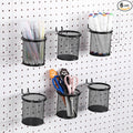 Spakon 6 Sets Pegboard Cups with Ring Hook, Peg Board Baskets Bin Holder Organizer Accessories Pegboard Pencil Cup Multipurpose Metal Pen Holder for Office Garage(Black,2.95x2.95x3.74'',Straight)