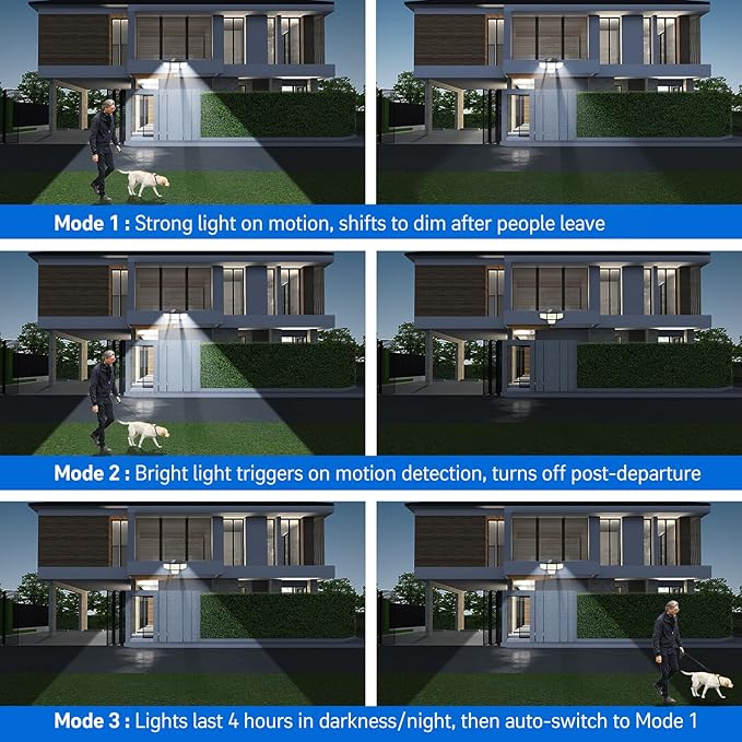 Adewalk 3000LM Solar Outdoor Lights - Upgraded 2Packs 4 Heads 188 LED Security Lights with Motion Sensor Lights, IP65 Waterproof 270° Wide Angle Flood Wall Lights for Home Darkroom Backyard