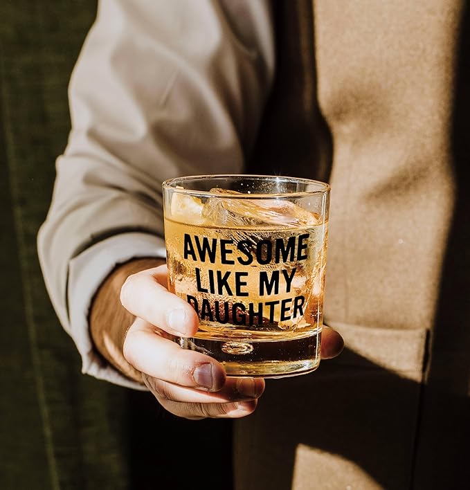 Nogrit Father's Day Whiskey Glasses from Daughter 10 oz, Funny Dad Gifts for Father's Day Birthday, Father Old Fashioned Rocks Glasses for Women Drinking Cocktail Scotch Vodka Tequila Rum