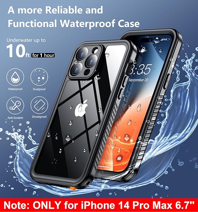 SPIDERCASE Only Designed for iPhone 14 Pro Max Case Waterproof [12FT Military Dropproof] [Built-in Screen Protector] [IP68 Underwater] Full Body Shockproof Protective Phone Case 6.7'' 2022, Black