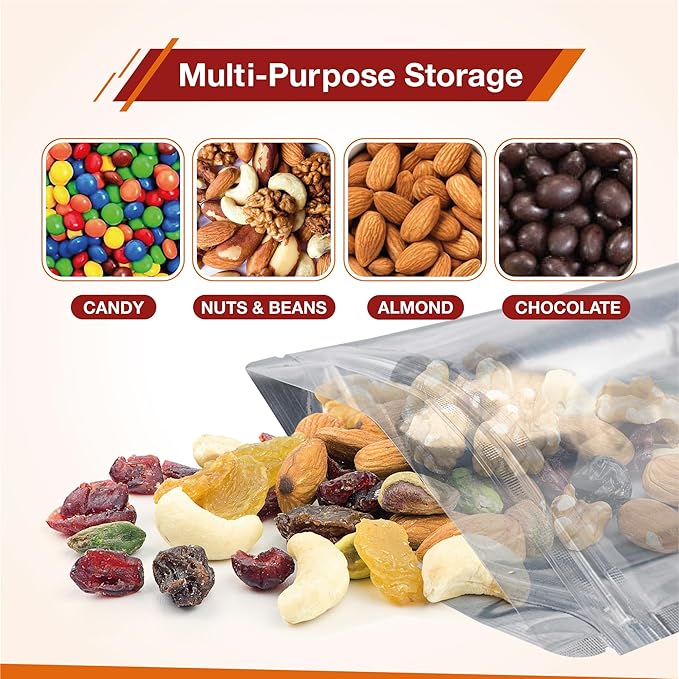 BELLE KR® Mylar Bags for Food Storage- Pack Of 100 (30 Pieces 4"x6" and 5"x8" and 40 Pieces 6"x9") Resealable Mylar Ziplock Bag with 7.5mil Thickness with Labels
