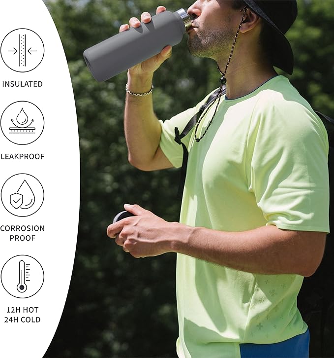 Bambaw 16 oz Metal Water Bottle, Insulated Stainless Steel Water Bottle, Fits in Cup Holder, Great for Hiking & Travel, Made of High-Grade Stainless Steel, Refillable & Reusable (Stormy Gray)