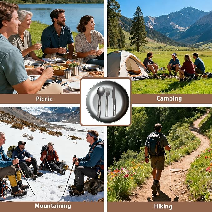Titanium Flatware Knife Fork Spoon 2Sets - Ultralight For Backpacking, Hiking, Travel Dinnerware Easy Clean Compact