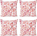 Ambesonne Watercolor Throw Pillow Cushion Case Pack of 4, Bird on Tree Branch Floral Swirls Curves Little Dots Wildlife, Modern Accent Double-Sided Digital Printing, 24", Rose White