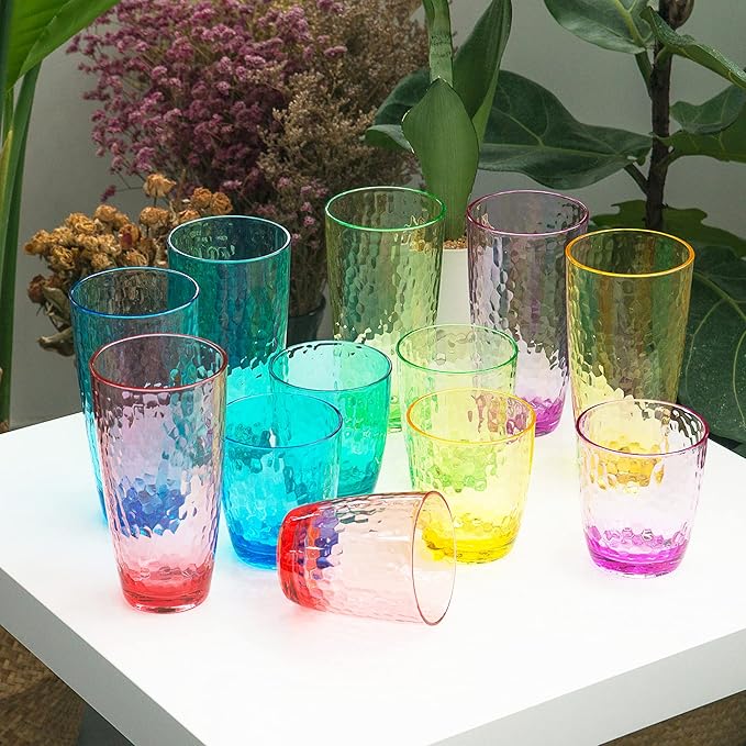 KOXIN-KARLU Hammered 26-ounce Plastic Tumbler Acrylic Glasses, set of 6 Multicolor