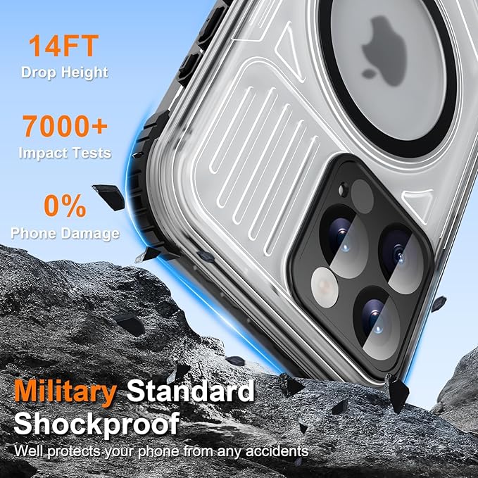 WIFORT for iPhone 15 Pro Max Waterproof Case, [IP68 Underwater Dustproof][Built-in Screen][15FT Military Shockproof], 360 Full Body Sealed Protection Cover Magnetic Frosted Phone Case, 6.7" Black
