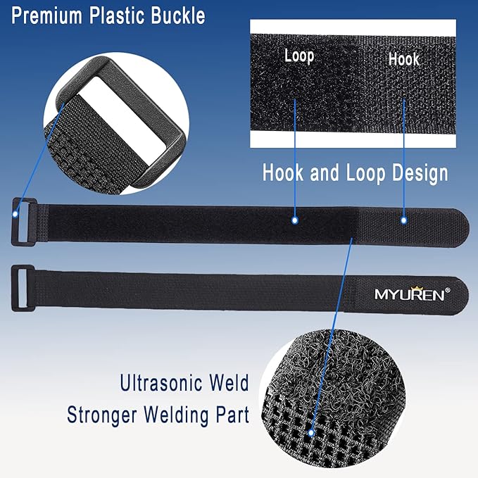 1"x 24"-12 Pack Reusable Fastening Cable Straps with Buckle Adjustable Hook and Loop Securing Strap Multi-Purpose Cinch Strap for Cord Management