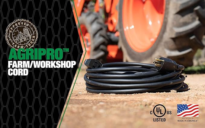 Southwire AGRIPRO 10/3 Extra Heavy Duty Extension Cord, 25ft, Farm/Workshop Cord, SJTOW, Black, 64817501