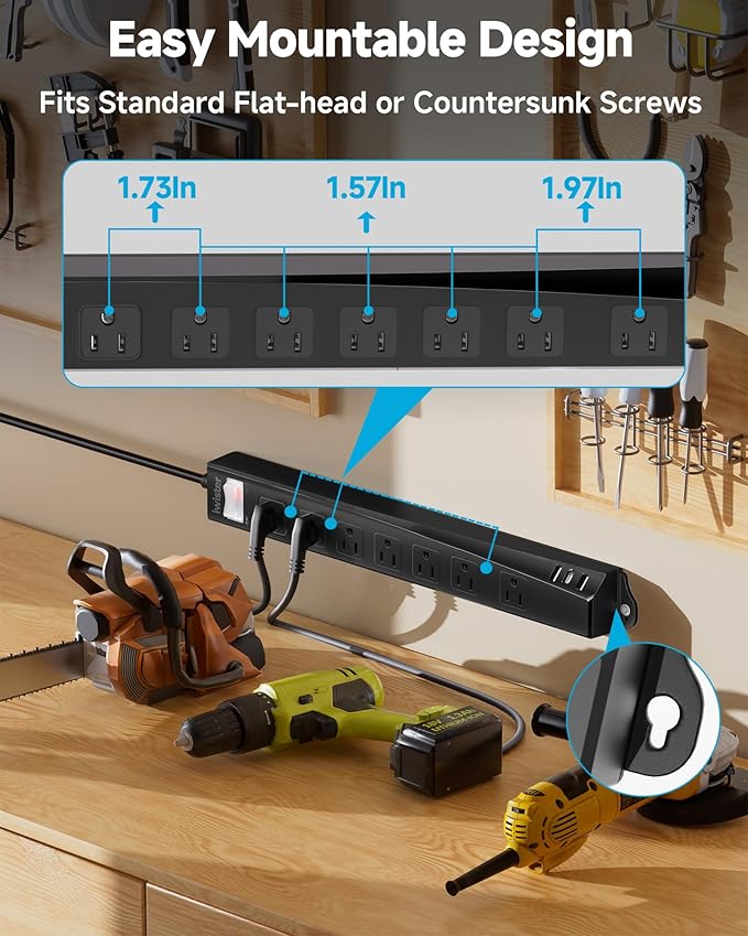 Outdoor Power Strip Weatherproof IPX6,1625W/13A 6 Ft Extension Cord with Multiple Outlets,7 AC & 3 USB, Wall Mount for Camping,Poolside,Garden,Workshop