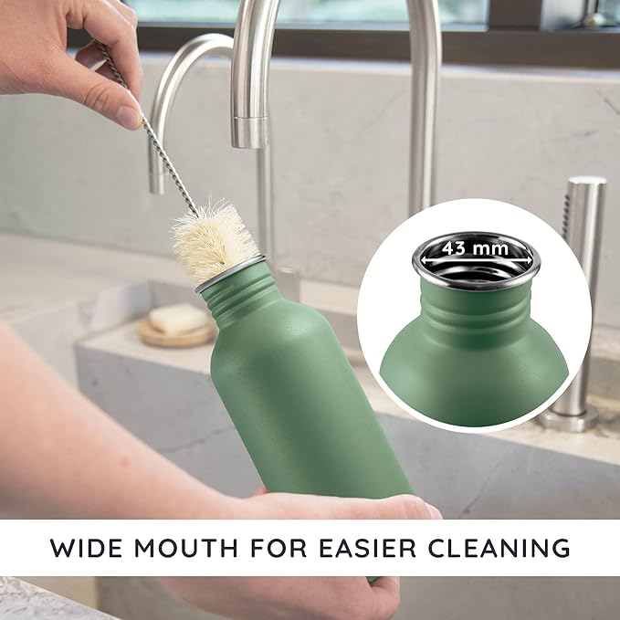 Bambaw 24 oz Stainless Steel Water Bottle, Green, Dishwasher Safe, Non Insulated, No Straw Sage Green