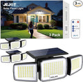 Solar Security Light Outdoor Super Bright LED, Motion Sensor Flood Light, 3 Heads 270° Wide Angle,Remote Control, IP65 Waterproof, 3 Modes (3 Packs)