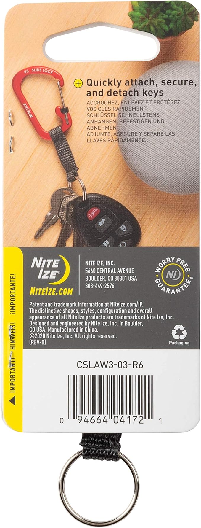 Nite Ize SlideLock Key Ring, Aluminum Locking Carabiner Key Chain with Webbing, Blue