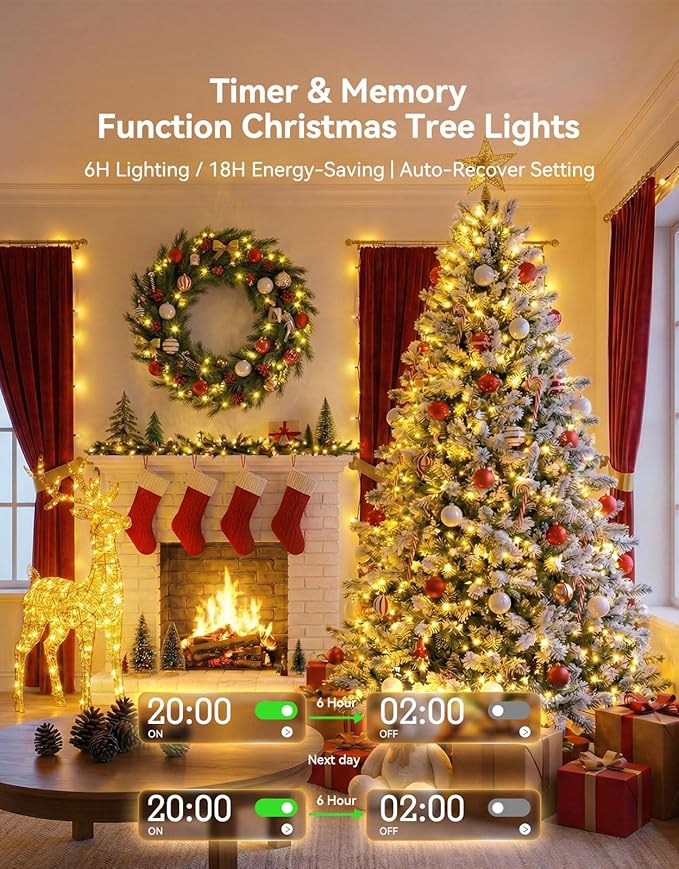 LitHome 99FT 300 LED String Lights Outdoor Indoor, 8 Modes Waterproof Christmas String Lights with Timer & Memory Function, Outdoor Christmas Lights Green Wire for Xmas Tree Party Garden, Warm White