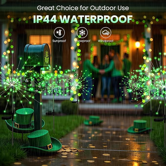 PEVOROS Garden Decor Solar Lights Outdoor,4 Pack 120LED Waterproof Colorful Solar Garden Lights Your Outdoor Decoration,Yard, Patio, Porch,Flower Pot,Pathway for 4th of July (Green)