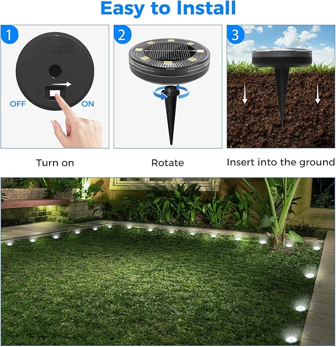 Peasur Mini Solar Ground Lights, 8 Pack Flat Solar Disc Lights Outdoor Waterproof, 2.3 Inch Small Solar Garden Lights Landscape Lighting for Outside Pathway Garden Yard Lawn Walkway,Cool White