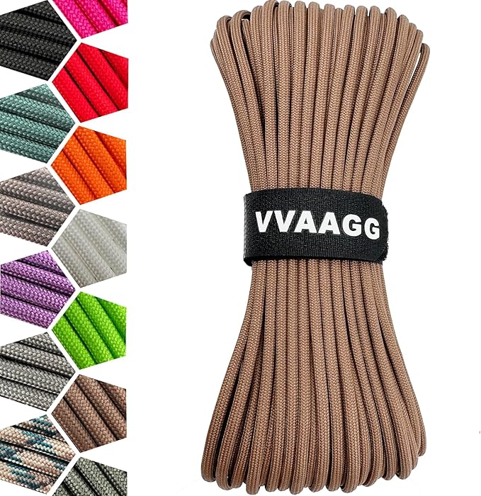 VVAAGG 1000 Paracord Rope 100FT Utility 4mm Parachute Cord Heavy Duty 12 Strand Camping Rope Tent Weatherproof Rope