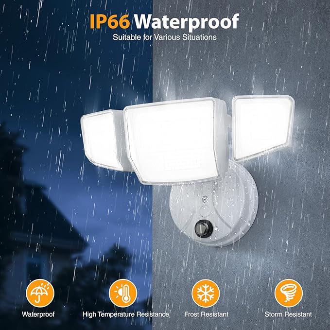 Onforu Dusk to Dawn Outdoor Lighting,90W 10000LM Flood Lights Outdoor,IP66 Waterproof White LED Security Light with Photocell,6500k Daylight 4 Heads Exterior Light Fixture for Yard,Patio,Garden