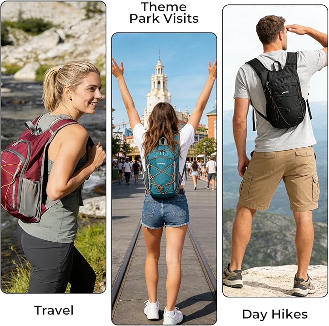 13L Small Hiking Backpack for Women Men, Lightweight Foldable Day pack, Packable Daypack for Travel, Camping (Black)