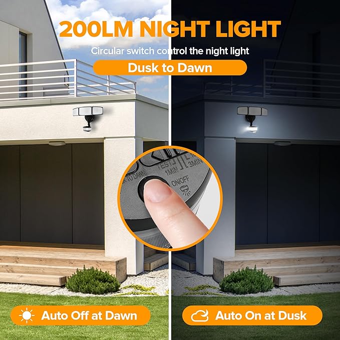 LUTEC 74W 8000 Lumen Motion Sensor Outdoor Lights, 5000K Daylight, IP65 Waterproof Flood Lights Outdoor with Night Light, Dusk to Dawn Motion Detector LED Security Light for Outside Garage, Yard-Black