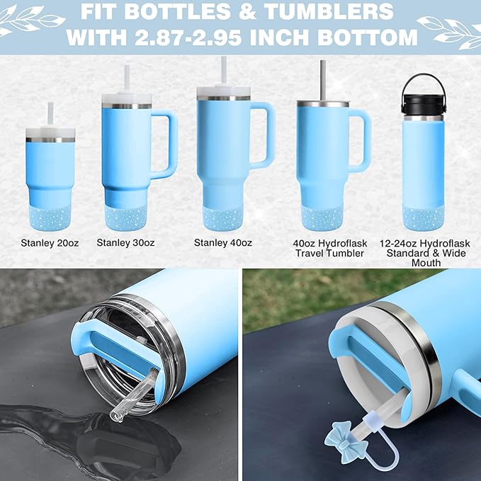 9PCS Blue for Stanley Cup Accessories Set Bling Initials Bow Charms for Stanley Decorations 30/40 Oz Tumbler Accessories Including Bow Straw Topper, Handle Strap, Spill Stopper（Letter A）