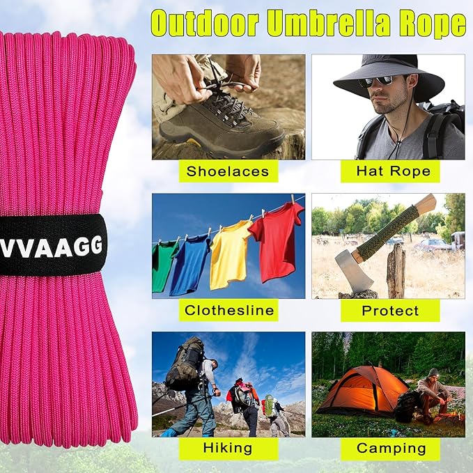 VVAAGG 1000 Paracord Rope 100FT Parachute Cord 4mm 12 Strand Nylon Rope for Camping Tent Clothsline Outdoor Hiking Fishing (Pink, 100FT)