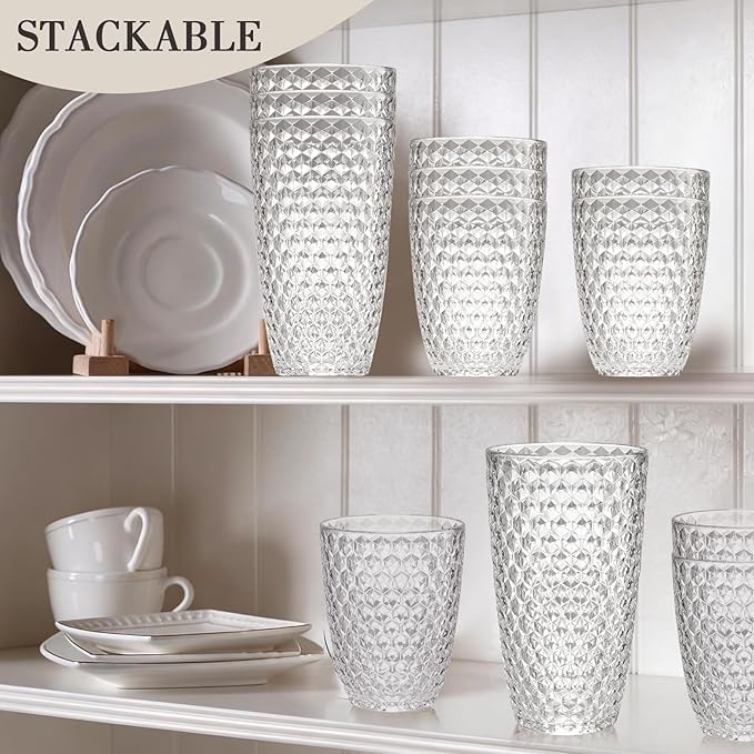 BELLAFORTE Shatterproof Plastic Tumbler Set – Laguna Beach 19oz Tall & 12oz Short Drinking Glasses – Unbreakable Stackable Drinkware for Indoor Outdoor, Dishwasher Safe, BPA Free (Clear, 8)