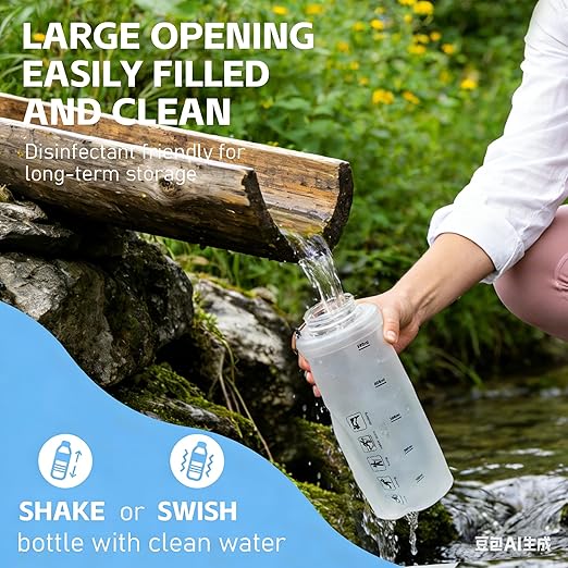 AXEN Collapsible Water Bottle with Filter System, Soft Hydration Flask for Trail Running, Camping, Hiking, Cycling, 1L Clear