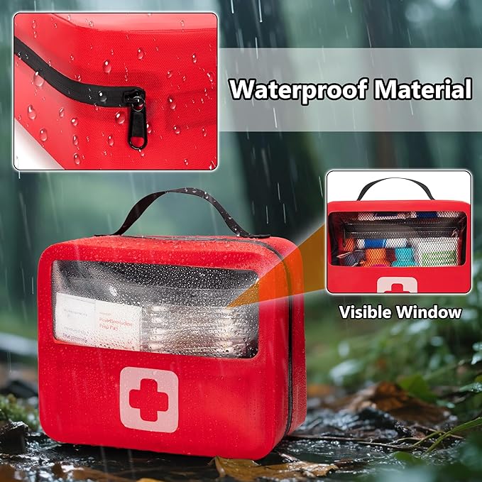 Marscamd Waterproof Empty First Aid Bag with a Detachable Panel, Small Medical Bag with Molle System, Red (Bag Only)