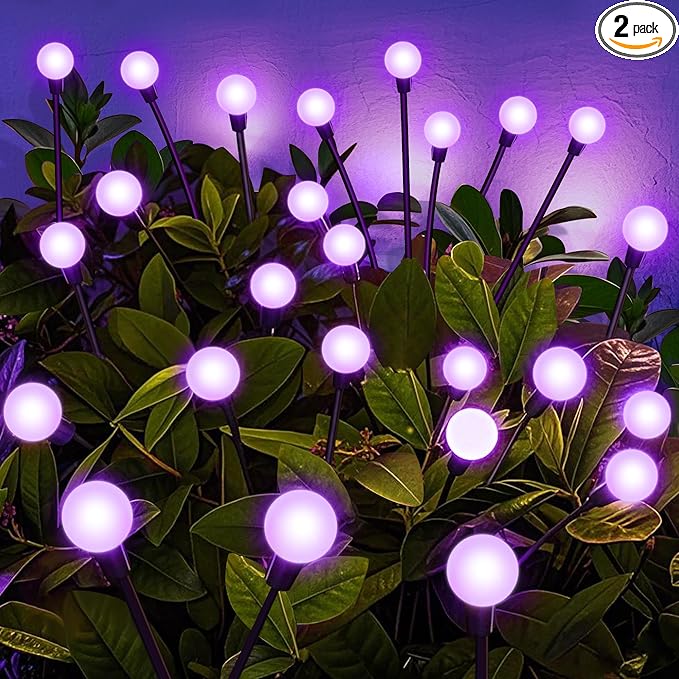 ZFNN Solar Garden Lights Outdoor, 4 Pack Firefly Swaying Lights Purple, Waterproof 4 Pack 24 Heads Garden Decor for Yard Patio Pathway Lawn, Gardening Gifts for Women Christmas Decoration