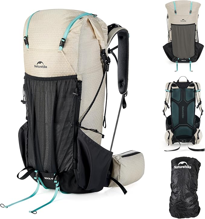 Naturehike 45L Rock 2.0 Upgraded Internal Frame Hiking Backpack for Outdoor Camping Travel Backpacking, Ultralight Backpack for Adults(White/M/45L)