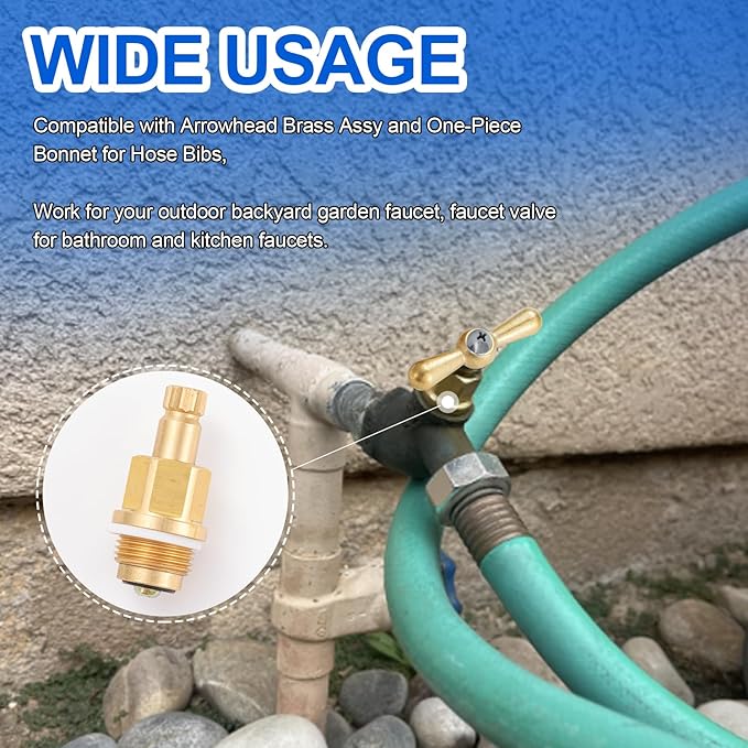 PK1100 Stem Assy, Premium Brass Globe Valve Faucet Stem Compatible with Arrowhead Hose Bibs, Boiler Drains & Sill Faucets