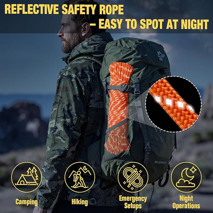 Reflective Paracord Rope 750 lb - 200ft 5/32" Parachute Cord 4MM 12-Strand para Cord - Heavy Duty Spool String for Survival,Camping Gear, Survival Bracelet, Clothesline - Orange