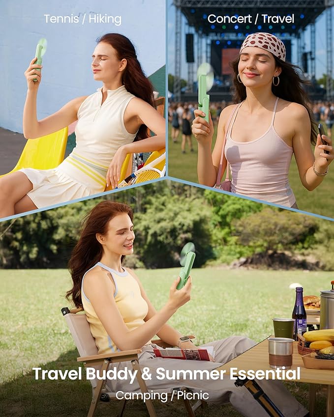 Gaiatop Portable Handheld Fan, 3 in 1 Mini Fan Handheld [17h Max Cooling], Foldable Personal Fans Pocket Design, USB Travel Fans Portable, Lash Trip Summer Essential Cute Gifts for Women Girl, Green