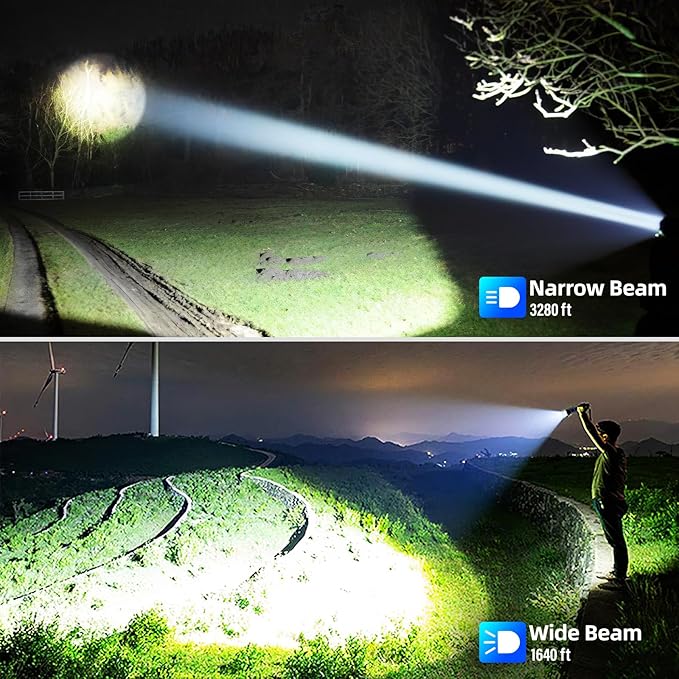 BERCOL Flashlights High Lumens Rechargeable, 90000 Lumens Super Bright Led Flashlight, 7 Modes Brightest Powerful Flash Light with COB Light, IPX6 Waterproof Handheld Flashlights for Camping Home