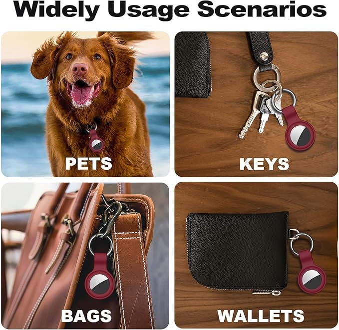 Linsaner Case for AirTag 2nd Gen (2026) & 1st Gen, Silicone Holder Keychain Key Ring, Protective Cover for Apple for Air Tags, GPS Finder Accessories for Bags, Pets, Kids, Luggage, Wine Red