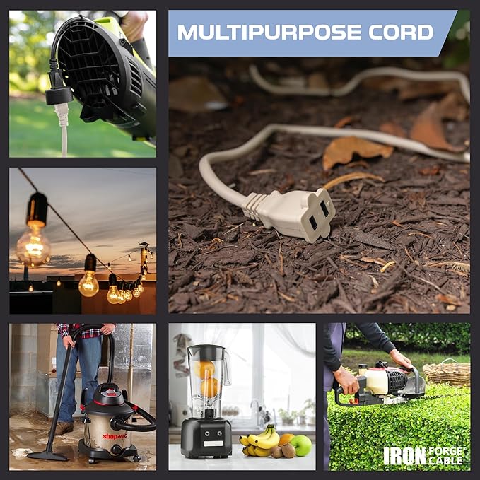 Iron Forge Cable 2 Prong Extension Cord 10 ft - 16 Gauge 13 Amp Heavy Duty Outdoor 2 Prong Power Cord - SJTW - Great for Landscaping, Deck, Outdoor Lights - Tan