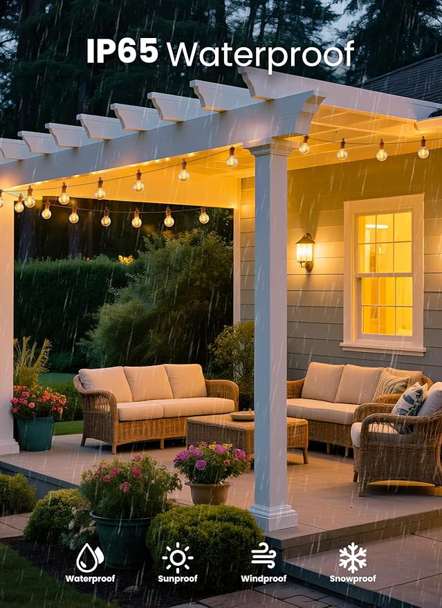 Outdoor String Patio Lights, 50FT 50 LED Patio Lights Waterproof, Connectable Shatterproof Hanging Outside String Light for Backyard, Porch, Deck, Balcony, Garden, House Decor, 2200K