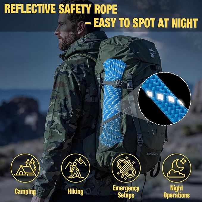 Reflective Paracord Rope 750 lb - 100ft 5/32" Parachute Cord 4MM 12-Strand para Cord - Heavy Duty Spool String for Survival,Camping Gear, Survival Bracelet, Clothesline - Blue