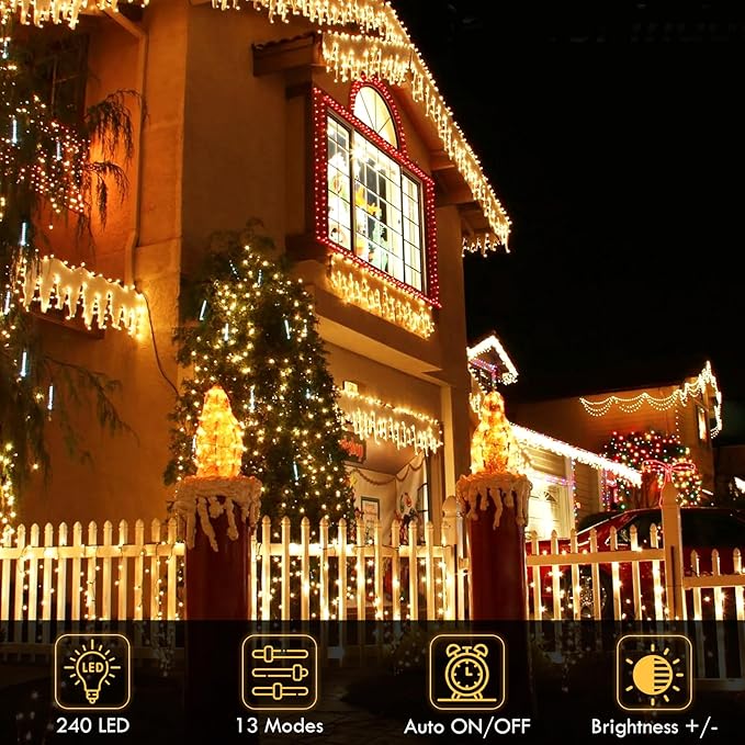 240LED 88Ft Connectable String Lights Indoor Outdoor Clear Wire | Warm White Christmas Lights | Twinkle Fairy Light Plug in with Timer for Bedroom Classroom Wedding Tree Patio Decor