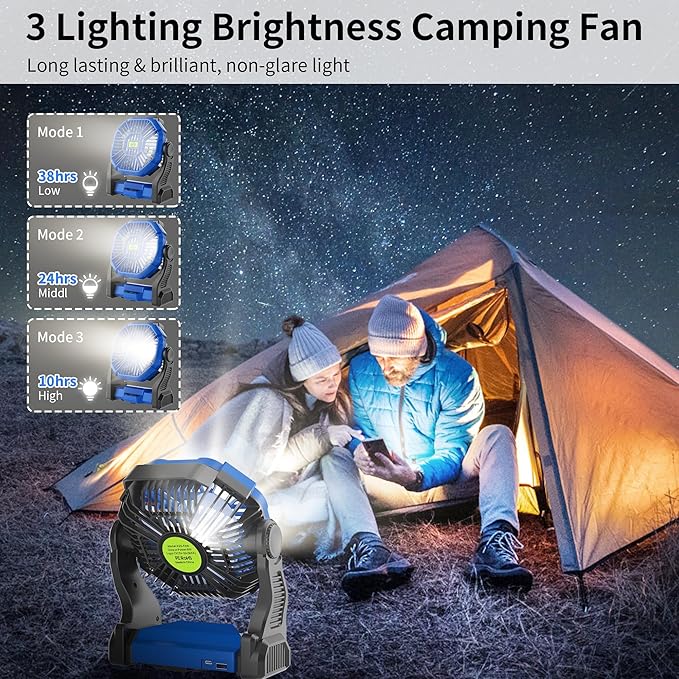 Portable Fan Rechargeable，270° Rotating Portable Cordless Battery Powered Camping Fan Rechargeable, USB Desk Personal Outdoor Camping Fans for Tents,Travel X23 Blue