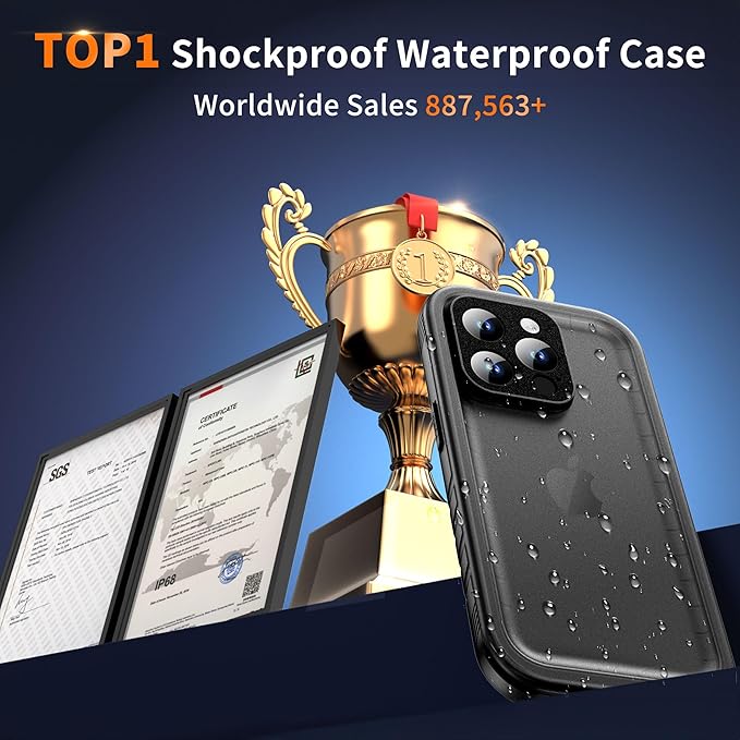 Cozycase for iPhone 15 Pro Max Waterproof Shockproof Dustproof Case - Heavy Duty/360 Full Body/Military Grade/Protective/Rugged 【8FT Drop Proof】 Built in Screen/Camera Protector with Lanyard Black