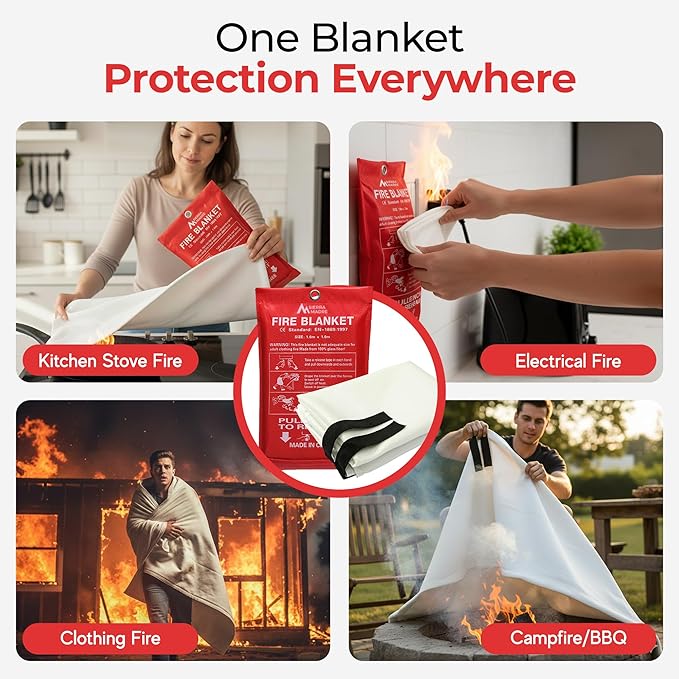 Sierra Madre Emergency Fire Blanket for Home and Kitchen – 100% Fiberglass Fire Suppression Blanket (40x40) for Car, Office & Camping – Instantly Smothers Flames – Lightweight & Reusable (Pack of 2)