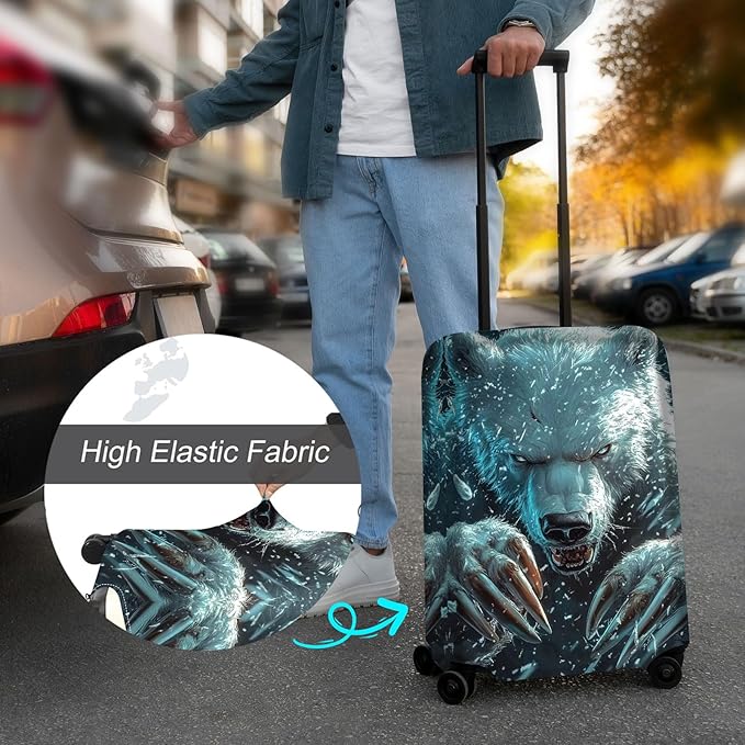 Luggage Cover Protector for 26-28 Inch Suitcases, TSA Approved Elastic Travel Suitcase Covers, Anti-Scratch Washable Luggage Sleeve for Carry On & Checked Bags, White Bear with Claws