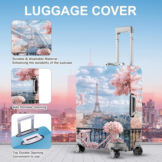 ANNA QUEEN Paris Eiffel Tower Luggage Cover, Romantic City Travel Suitcase Protector for 32-34 Inch Luggage