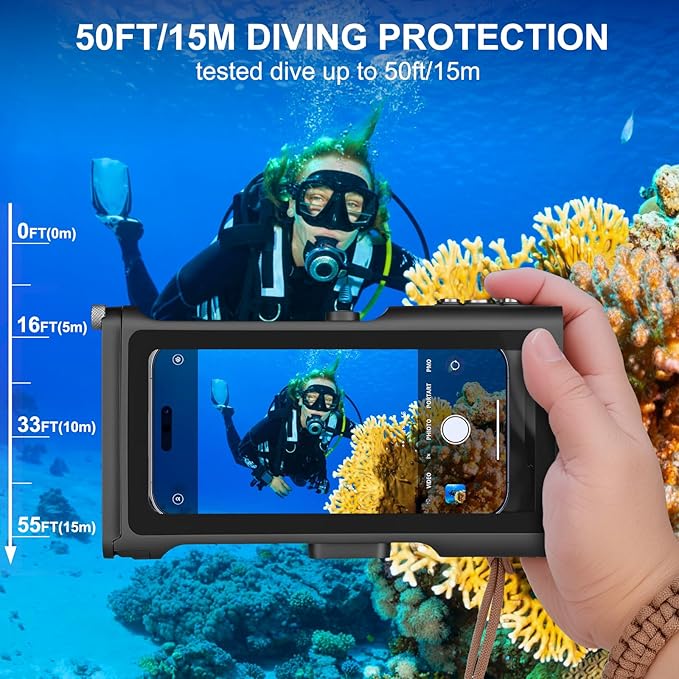 Universal Underwater Diving Phone Case with Bluetooth Controller, IP68 50FT Waterproof for iPhone 17 (Standard Only), iPhone 16/15/14/13/12/11 & Galaxy S25/S24/S23/S22, Black
