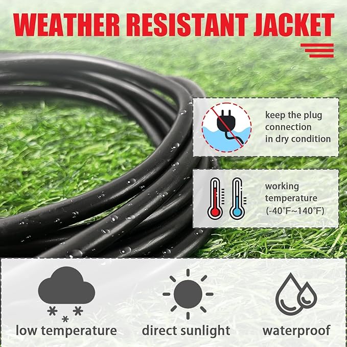 EP 15FT Black Outdoor Extension Cord, 16/3 SJTW Heavy Duty Waterproof, 3 Prong Grounded Plug, 13A 1625W 16AWG, Cold-Resistant Flexible Power Cable for Garden, Home, Christmas Lights