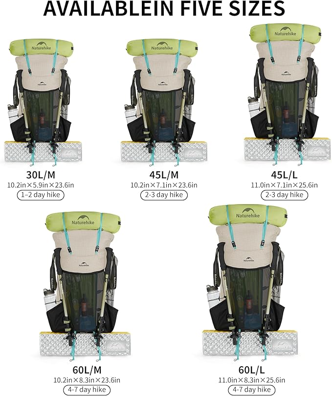 Naturehike 60L Rock 2.0 Upgraded Internal Frame Hiking Backpack for Outdoor Camping Travel Backpacking, Ultralight Backpack for Adults(White/M/60L)