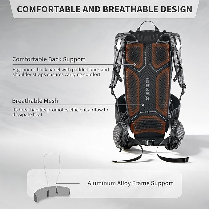 Naturehike 60L Rock 2.0 Upgraded Internal Frame Hiking Backpack for Outdoor Camping Travel Backpacking, Ultralight Backpack for Adults(Black/M/60L)